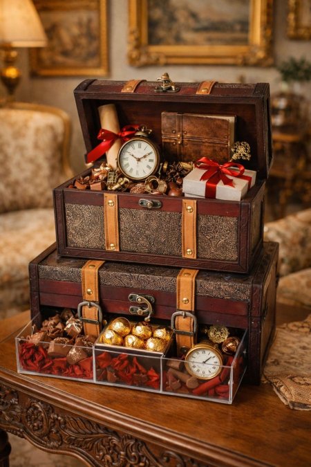 صندوق خشب تركي طقم قطعتين مستطيل مزخرف